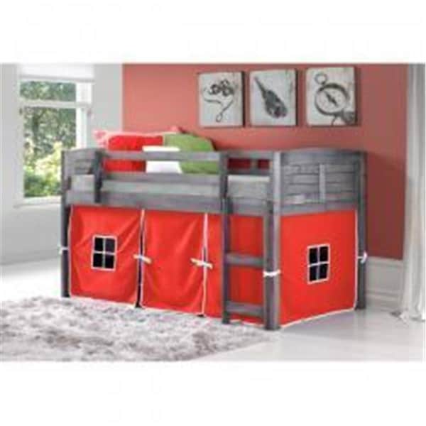 Convenience Concepts PD-790AAG-B Twin Size Louver Low Loft with Blue Tent - Antique Grey Stain HI2474134 - main